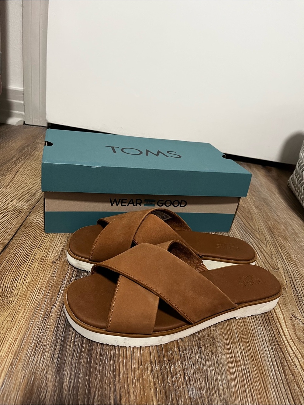 TOMS Tan Crisscross Slide Sandals